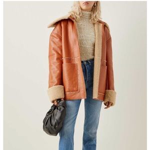 Nanushka Tan Leather Shearling Jacket with Cream Lining